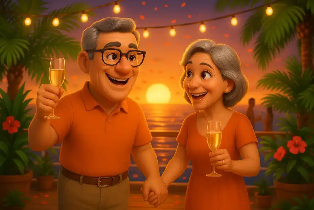 Croisières pour célibataires seniors : un couple profite d'un moment romantique au coucher de soleil