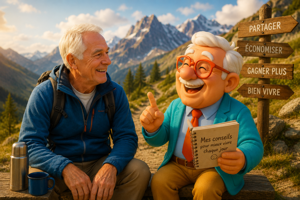 Yves et Papy Max se rencontre lors d'une randonnée en montagne