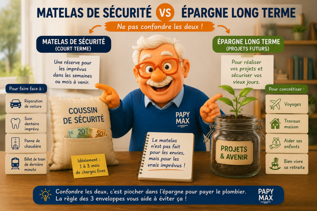 Différence entre matelas de sécurité et épargne long terme pour gérer son budget retraite après 60 ans
