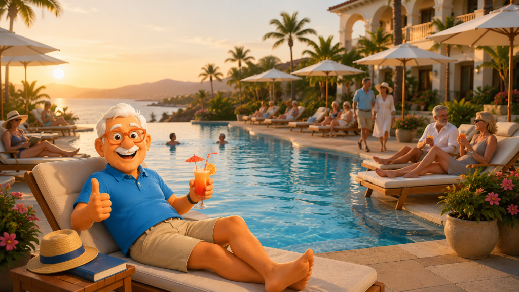 Illustration de Papy Max partageant ses conseils pour choisir un hôtel Adults Only